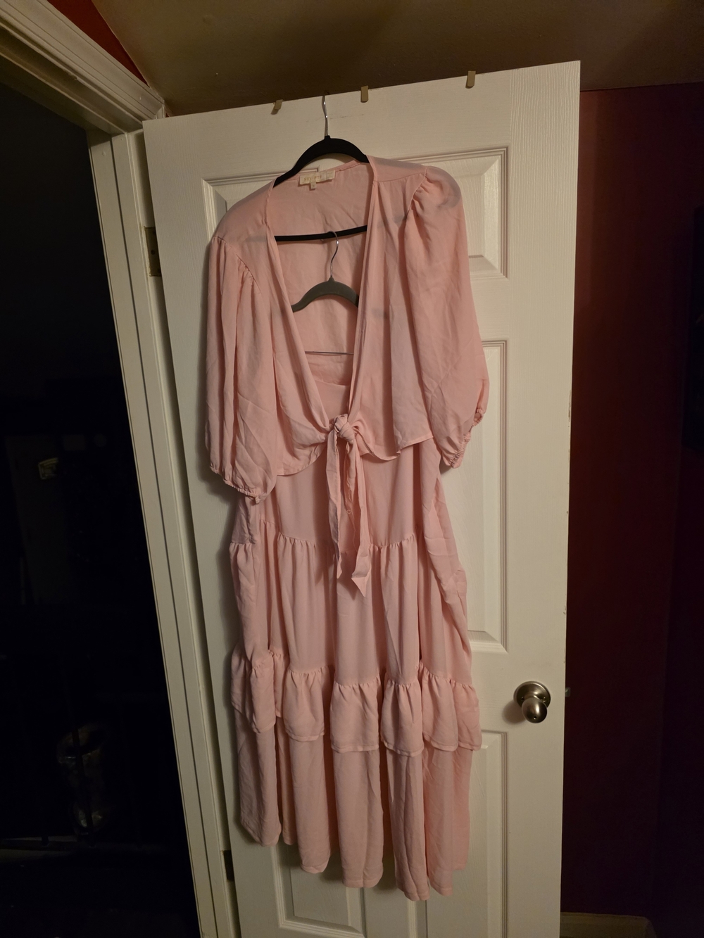 Soft Pink Tie-Front Top and Tiered Skirt Set